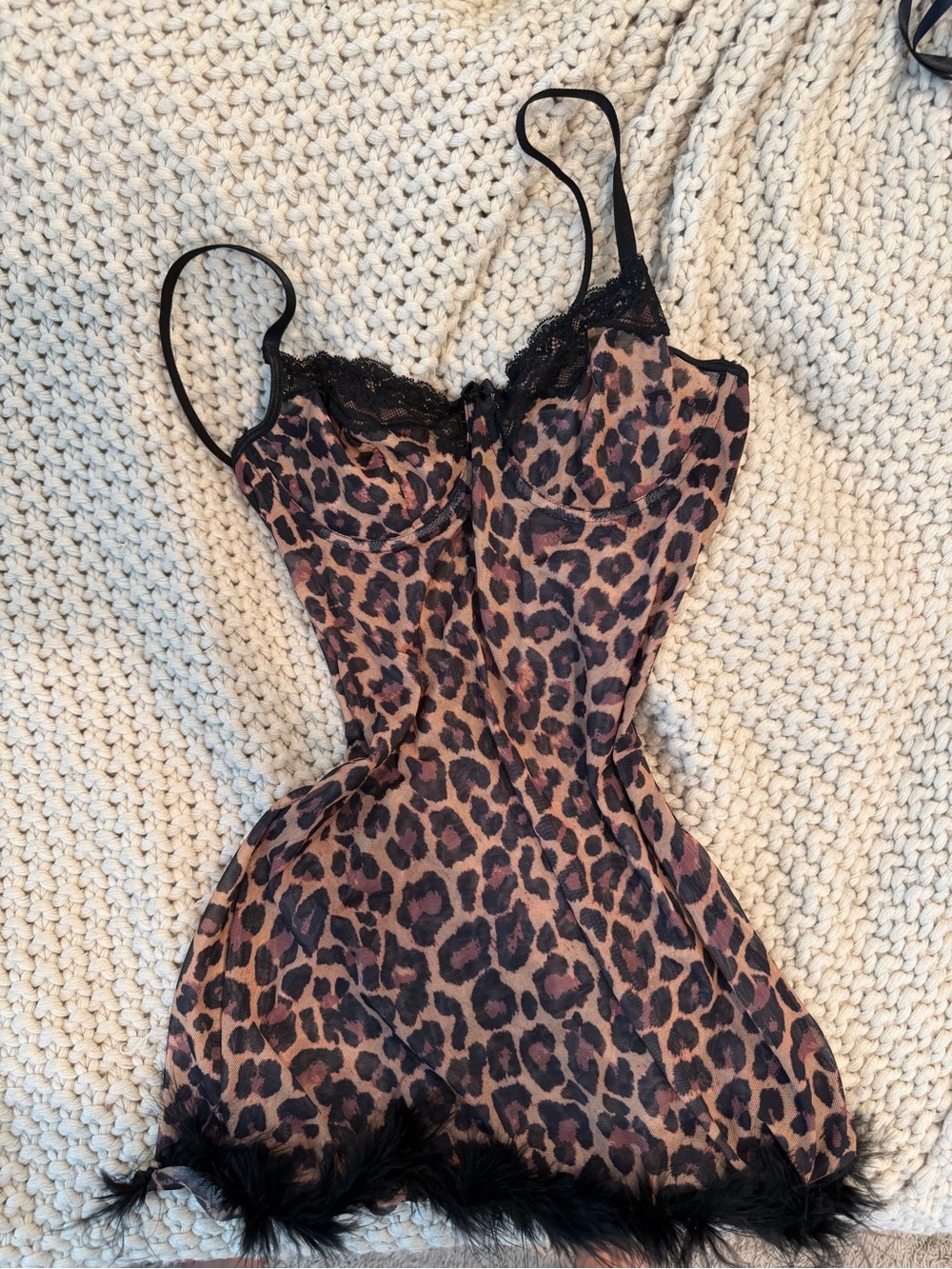 Leopard Print Lace-Trim Slip Dress - Black & Brown